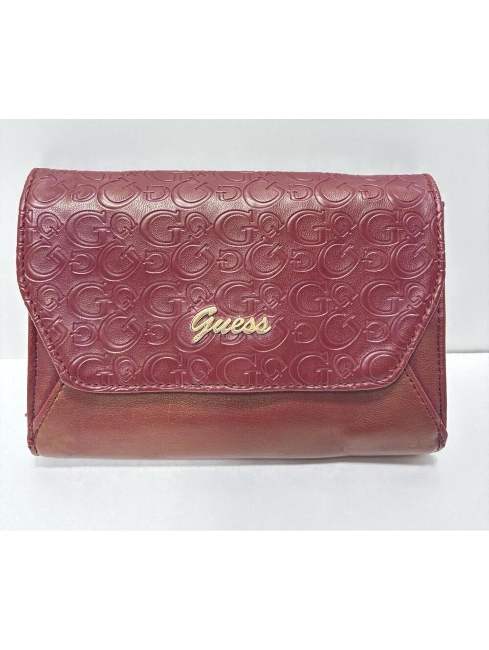 Guess Wallet Red Purse Clutch Mini Wallet for Women, Gold Accent*READ*